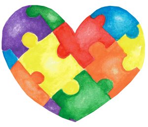 Watercolor hand drawn heart made of colorful puzzles. Concept of autism awareness day, childhood, board games, happy valentine's day, love, decoration for textile, clothes, wrapping scrapbooking paper